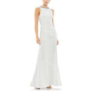 Mac Duggal Beaded Neck Long Mermaid Evening Gown White Size 0 Formal Dress